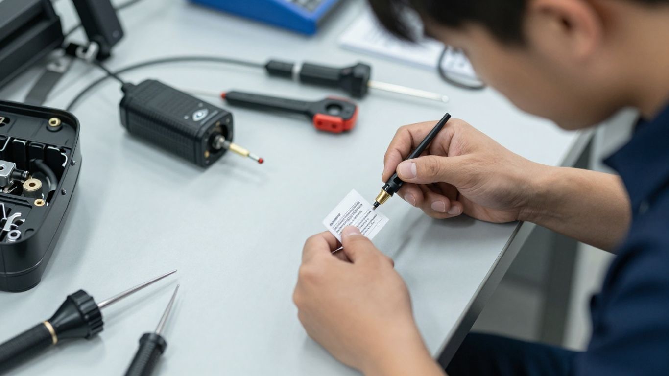 Technician checking Subaru component identification label