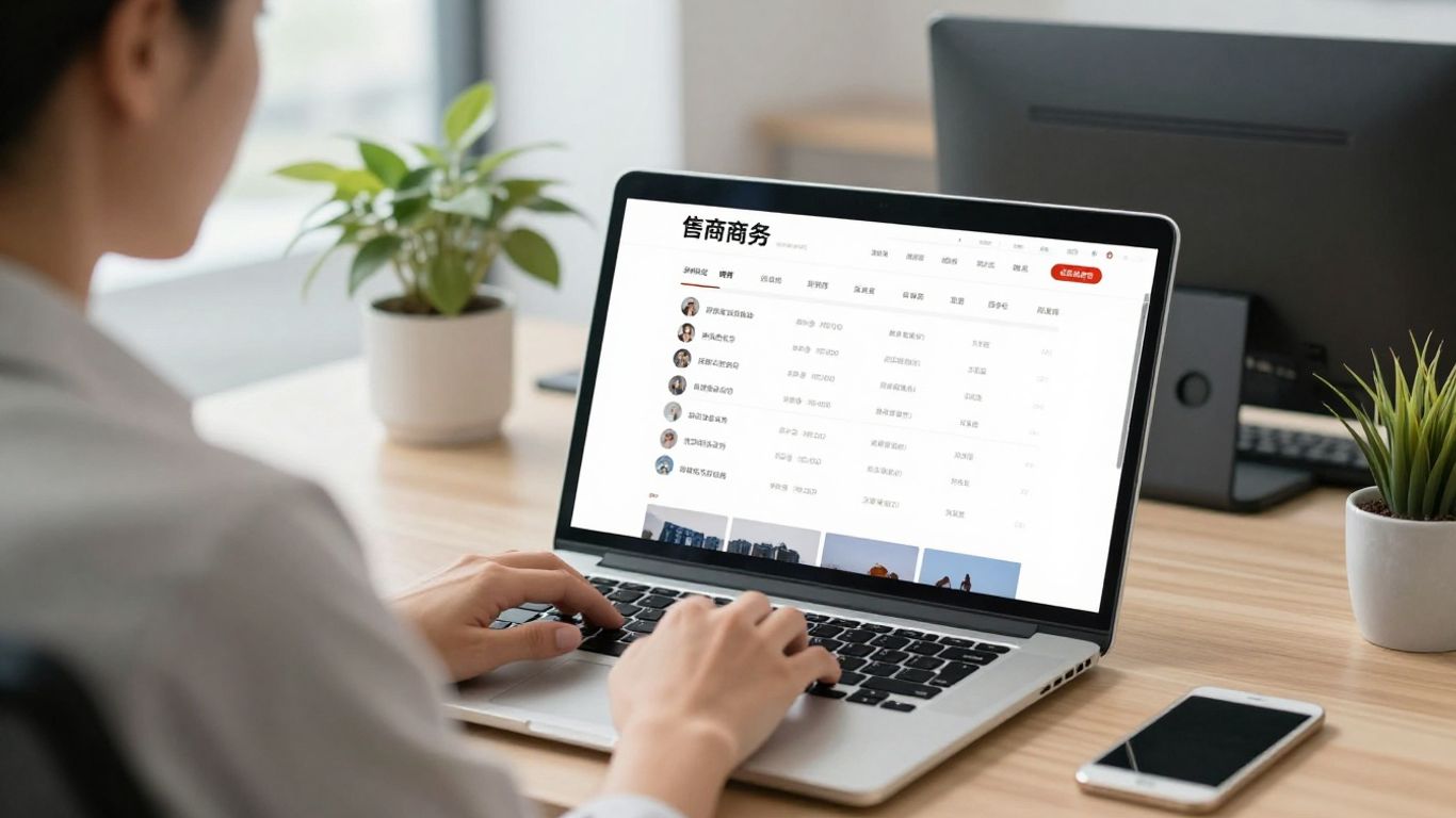Zarejestrowany użytkownik przegląda chiński portal zakupowy na laptopie