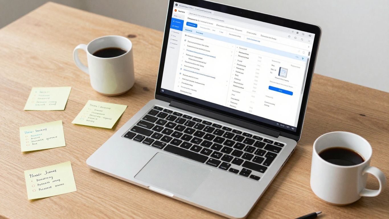 Affiliate marketing project management dashboard on laptop screen.