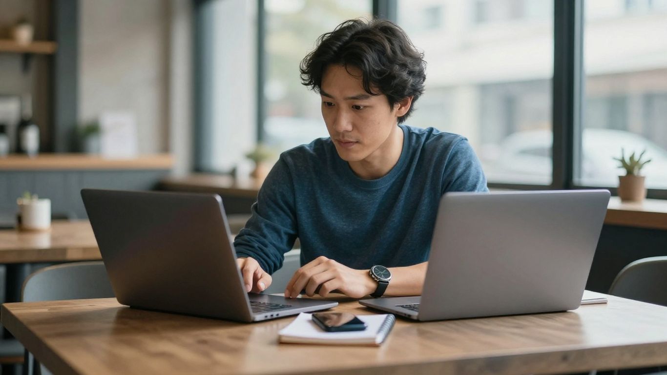 Traveller comparing hotel rates on a laptop
