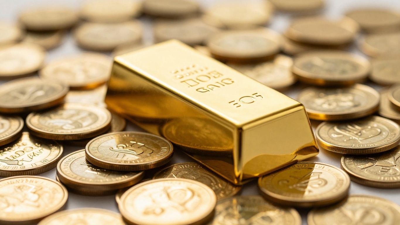 Barre d'or sur des pièces d'or