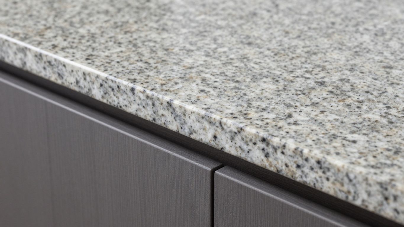 Granite and quartz kitchen countertops side-by-side.