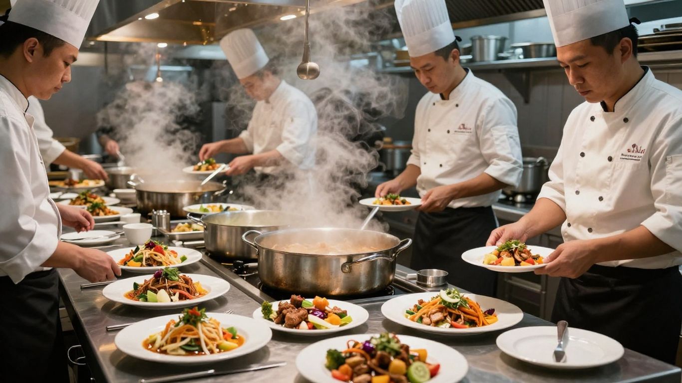 Busy kitchen preparing holiday, exam, and launch meals.