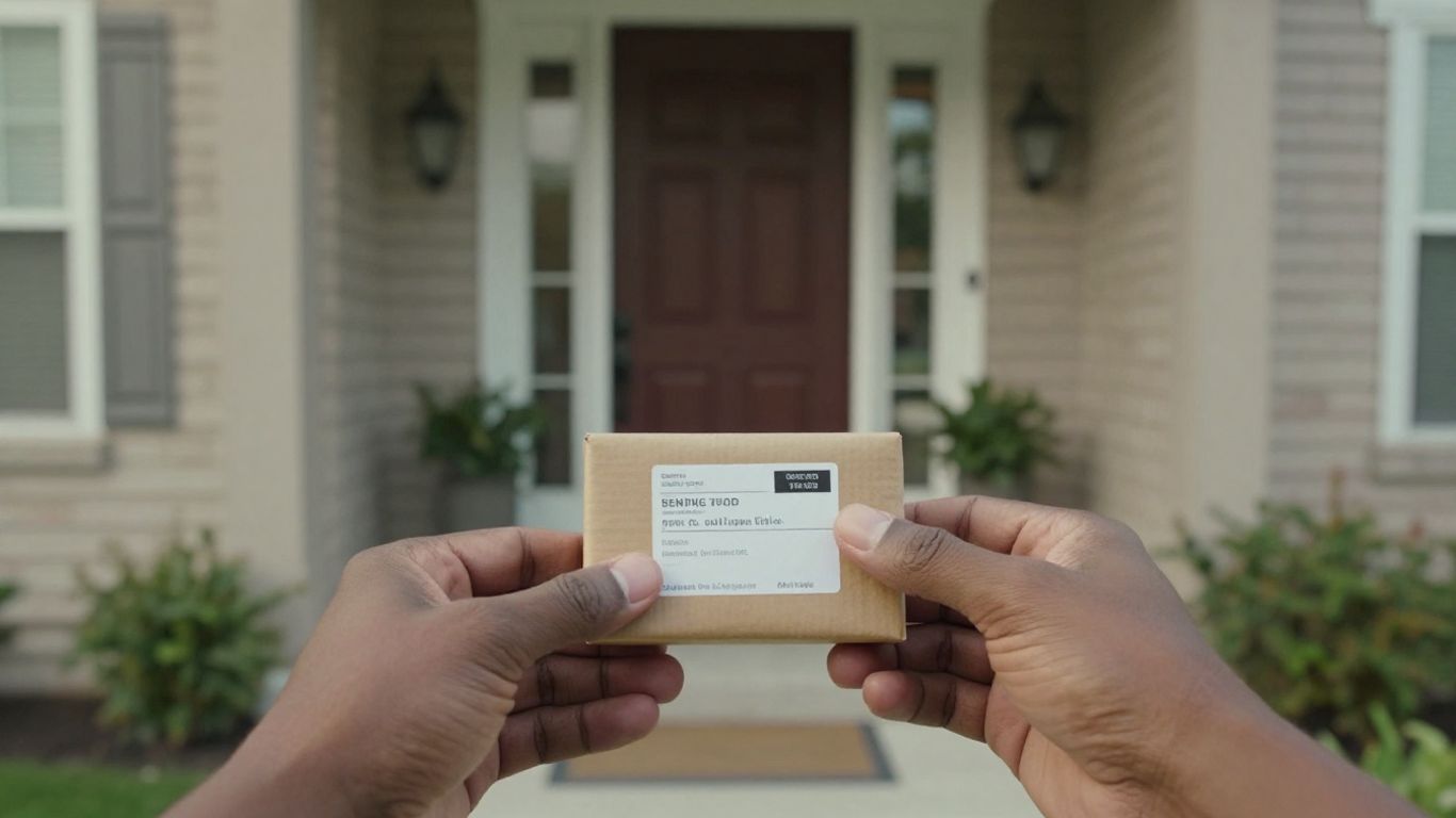 A shipping box arriving at a modern home door