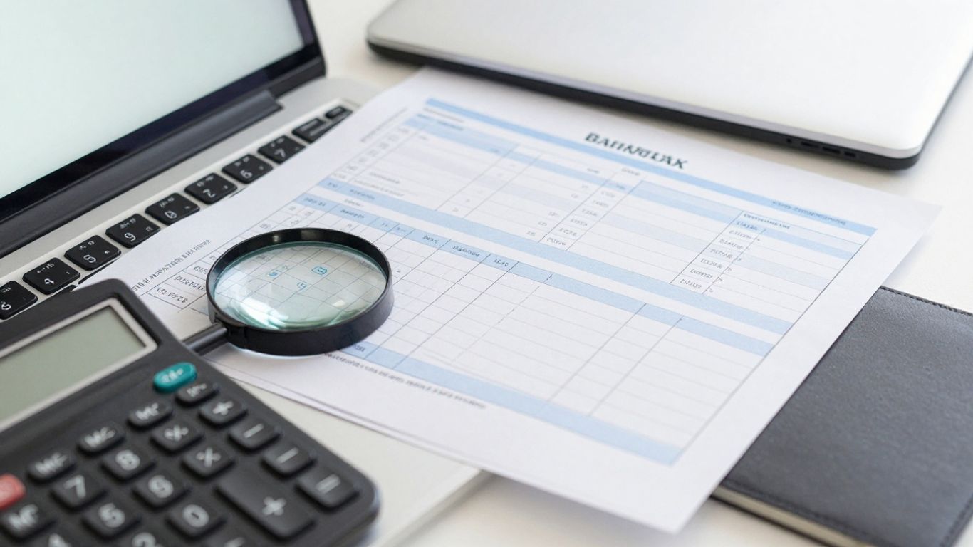 Scanned bank statement beside spreadsheet