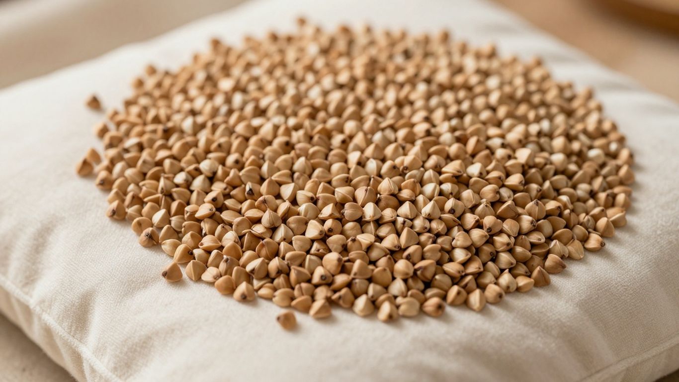 Close-up of buckwheat pillow filling and texture.