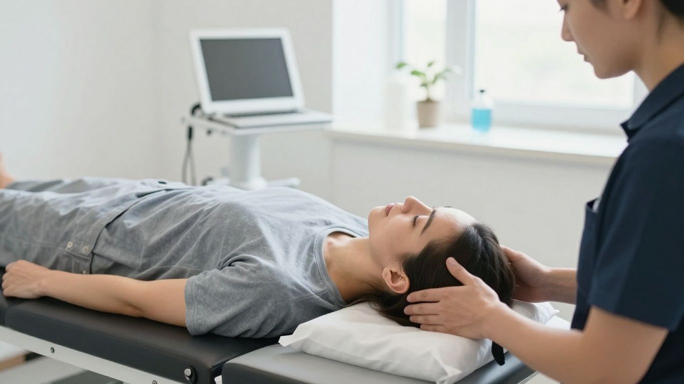 Patient receiving gentle cervical decompression therapy