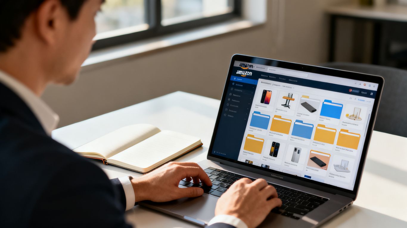 Amazon PPC campaign structure on laptop