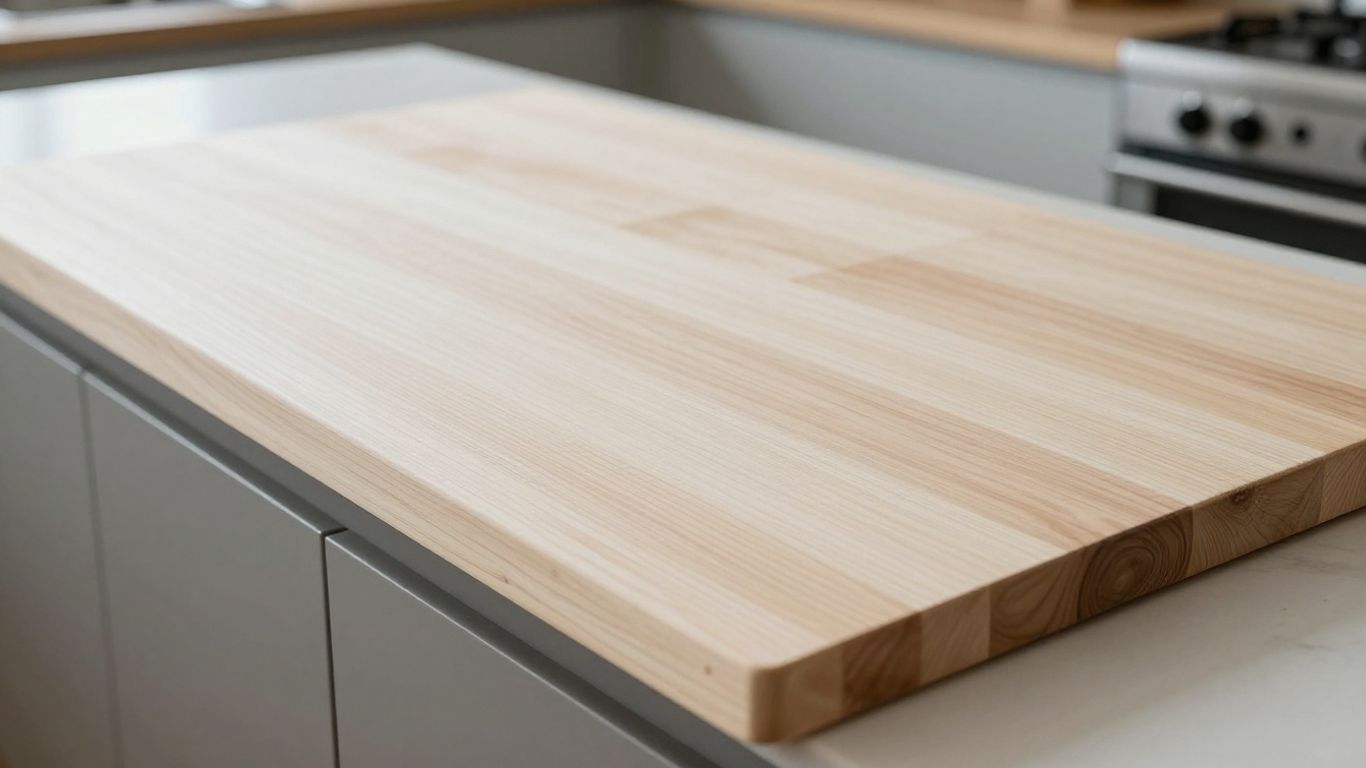 Pale maple end grain board on prep counter
