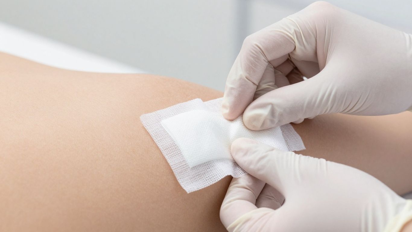 Clinician securing a wound dressing carefully