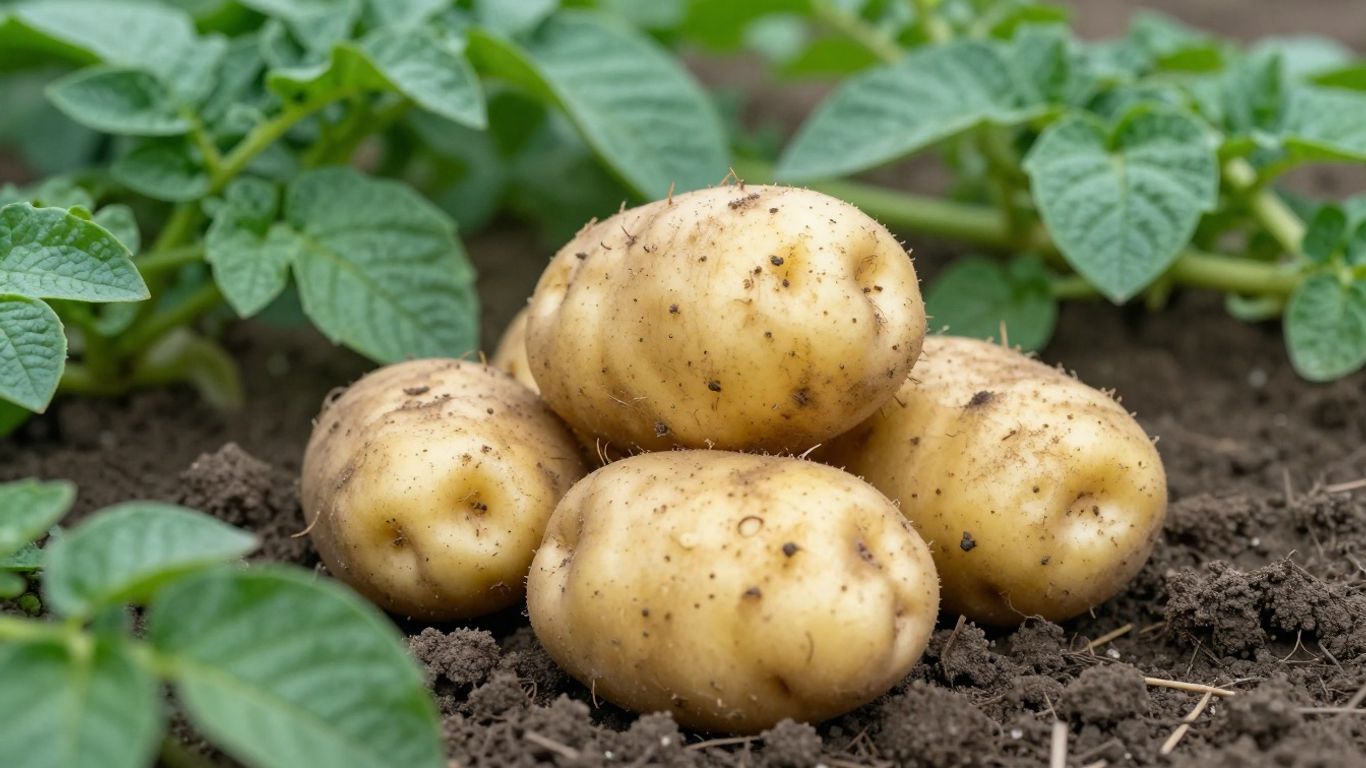 Biologische aardappelen vers geoogst in de aardappelplant