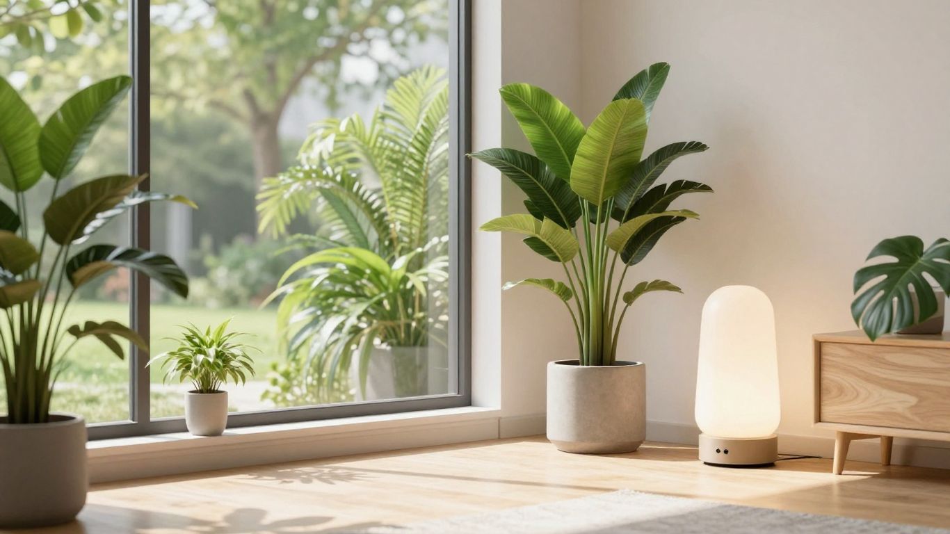 Bright room with natural light and efficient lamp.