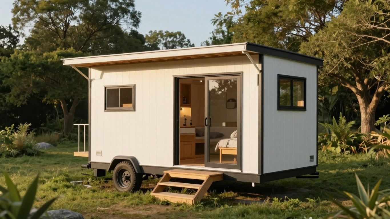 Modern tiny house in a natural landscape.