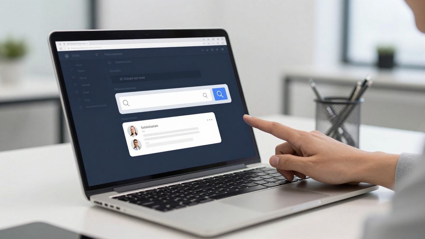 Chat interface with object-based search bar on laptop.