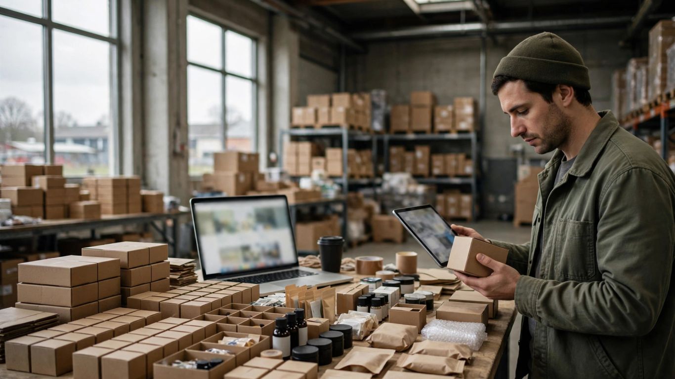 Groothandelsproducten zorgvuldig klaargezet voor online verkoop