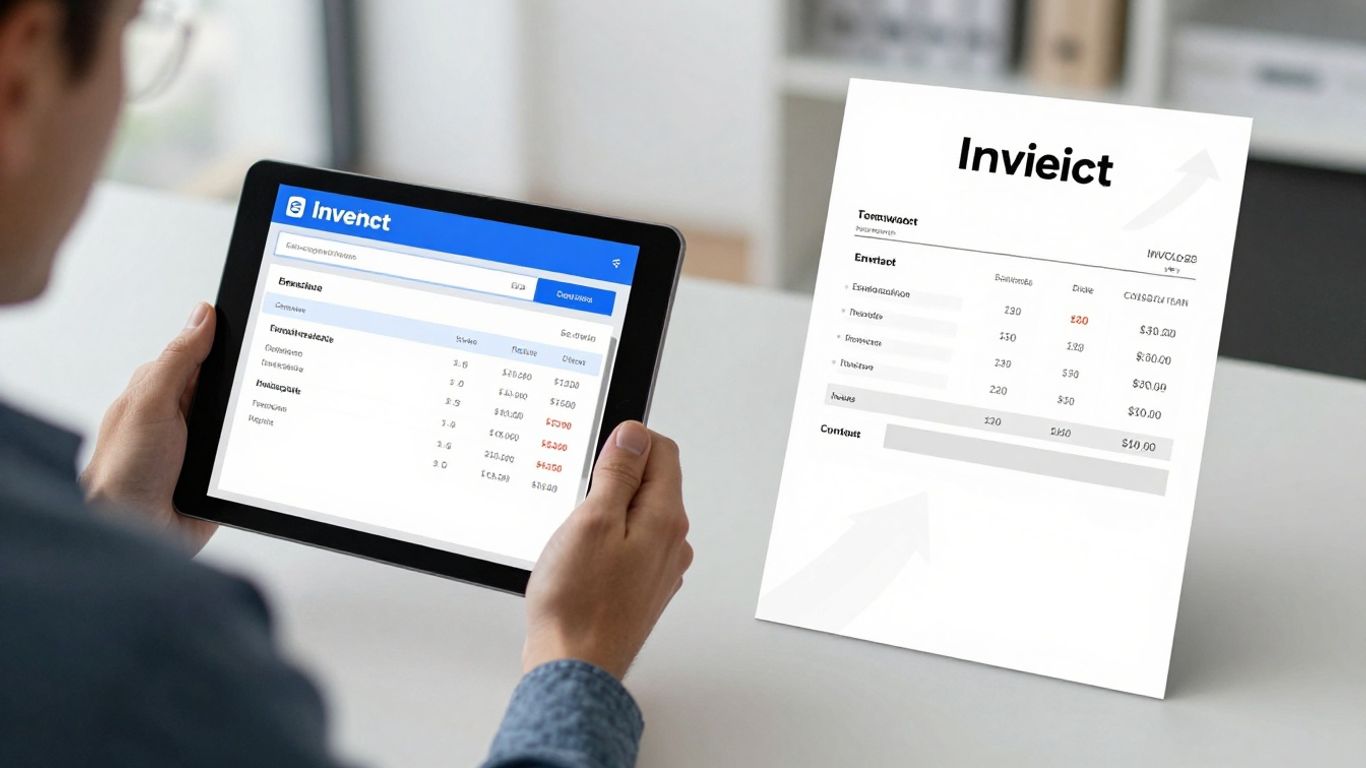 HVAC technician with tablet and invoice