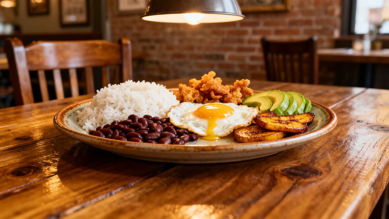 A vibrant traditional Colombian restaurant platter