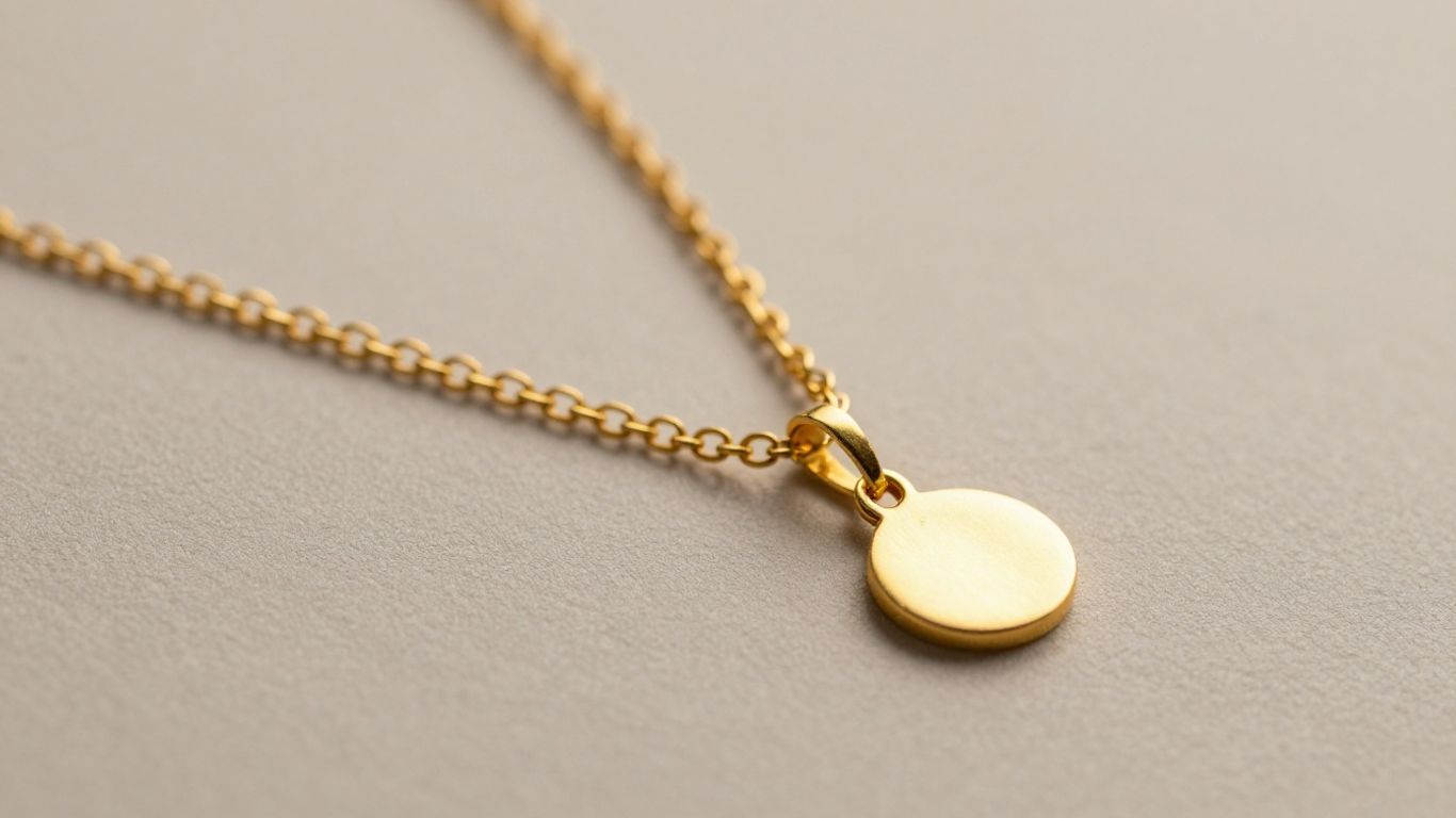 Elegant gold necklace with intricate chain and pendant.
