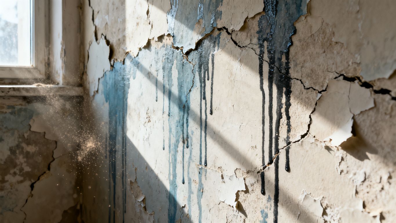 Wall peeling and damp damage signs