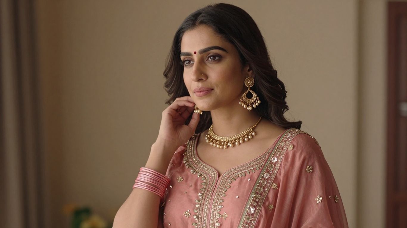 Balanced earrings necklace and bangles with lehenga