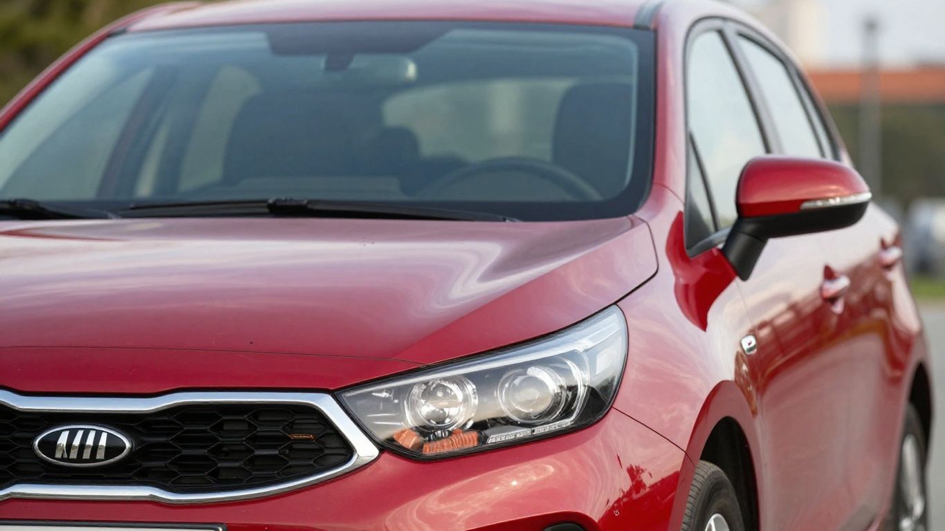 Red Kia Rio car exterior detail