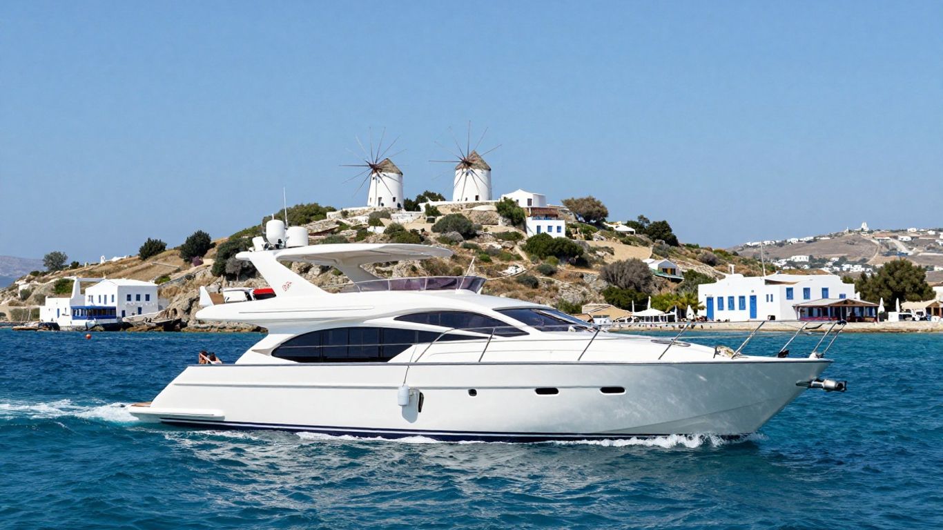 Luxury yacht sailing near Mykonos island