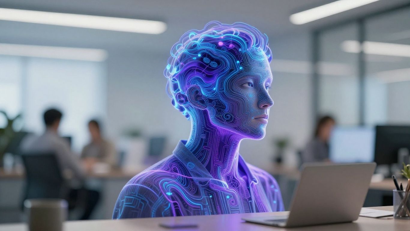 Business professional looking at AI visualization