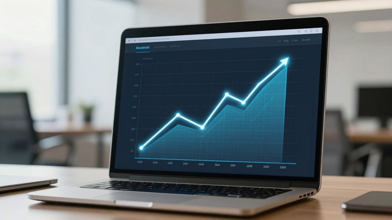 LinkedIn profile analytics with upward trending lines.
