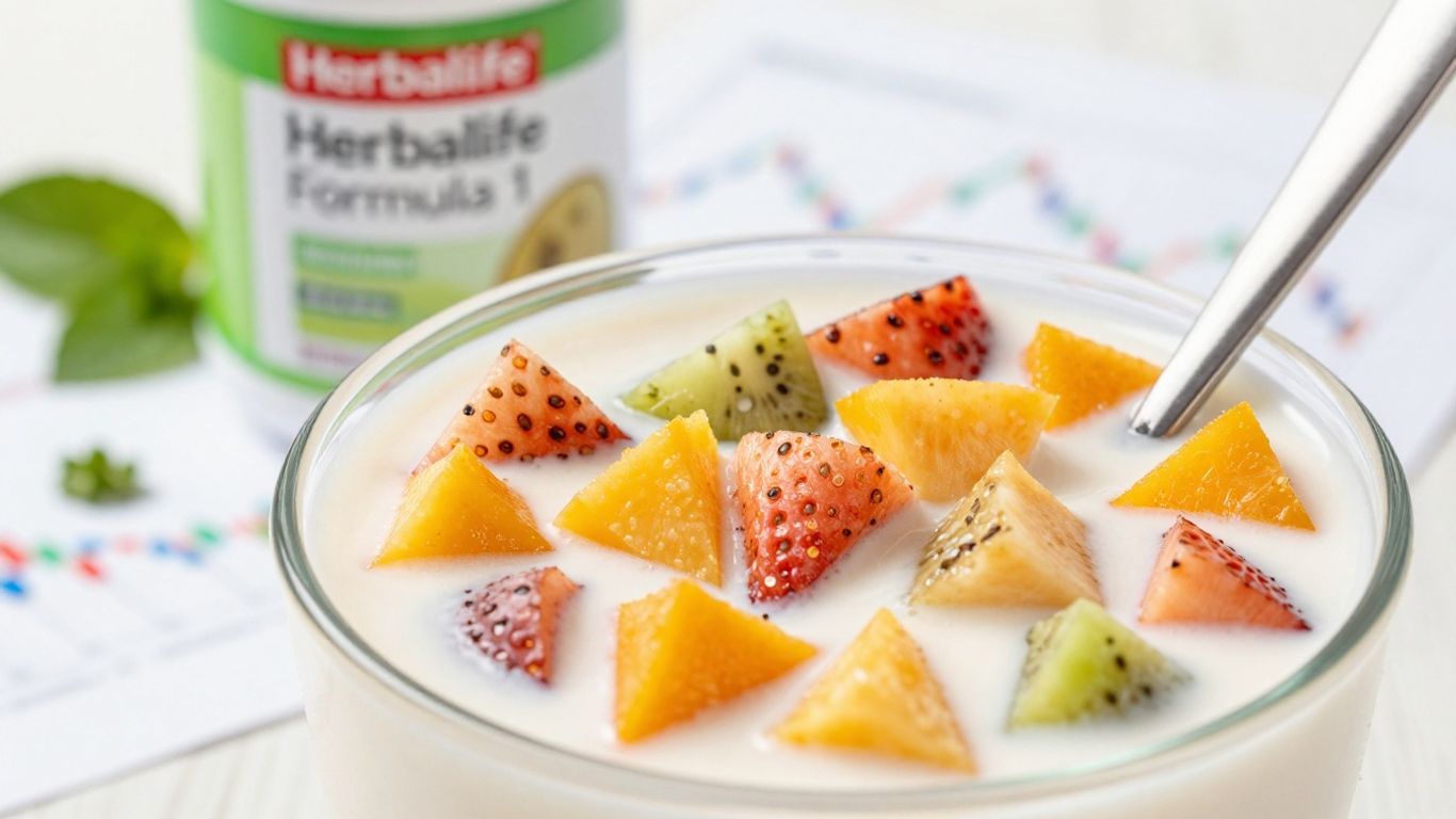 Herbalife F1 shake with financial growth elements.
