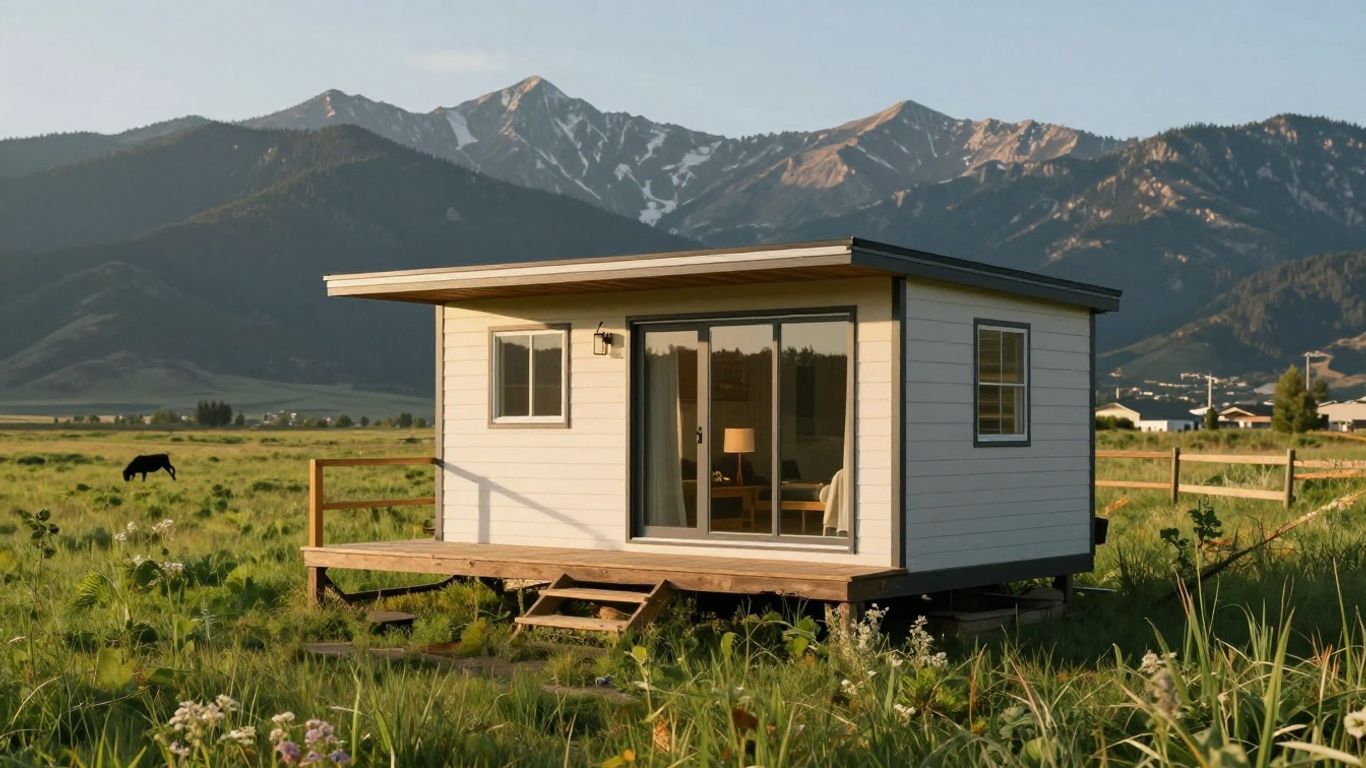 Tiny house in scenic Utah landscape with mountains.