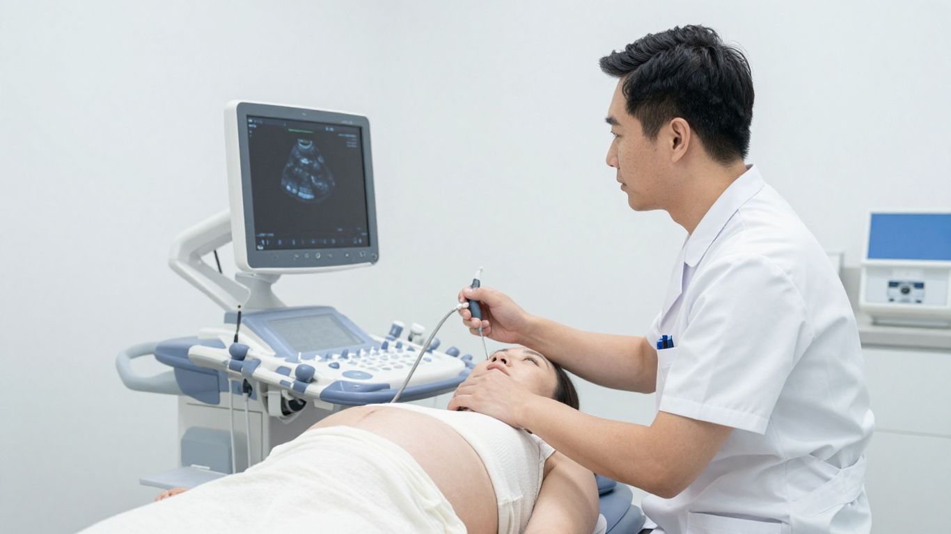 Profesional sanitario realizando una ecografía obstétrica