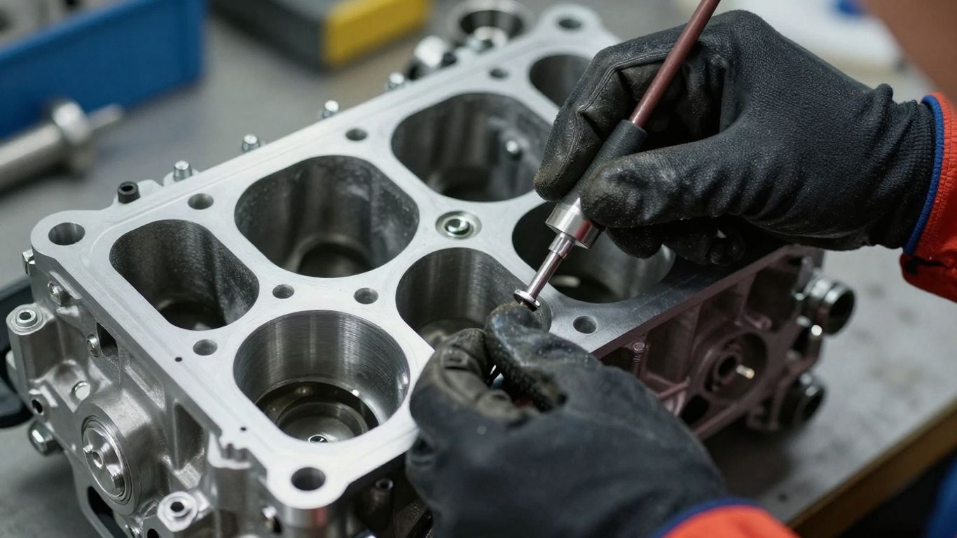 Close inspection of engine casting and mounting points