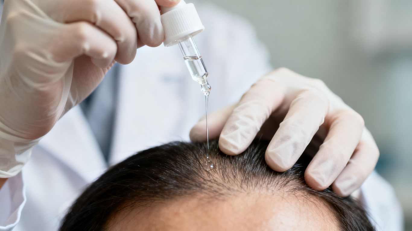 Physician applying treatment to the scalp