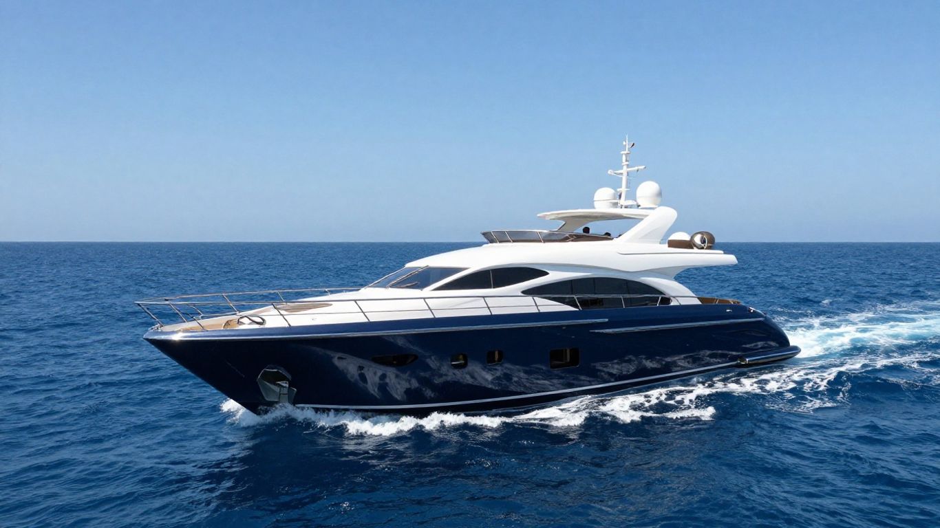 Luxurious yacht sailing on a clear blue ocean.