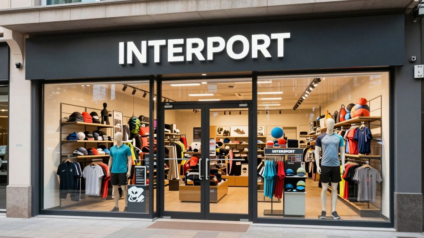 Intersport store exterior with sports equipment visible