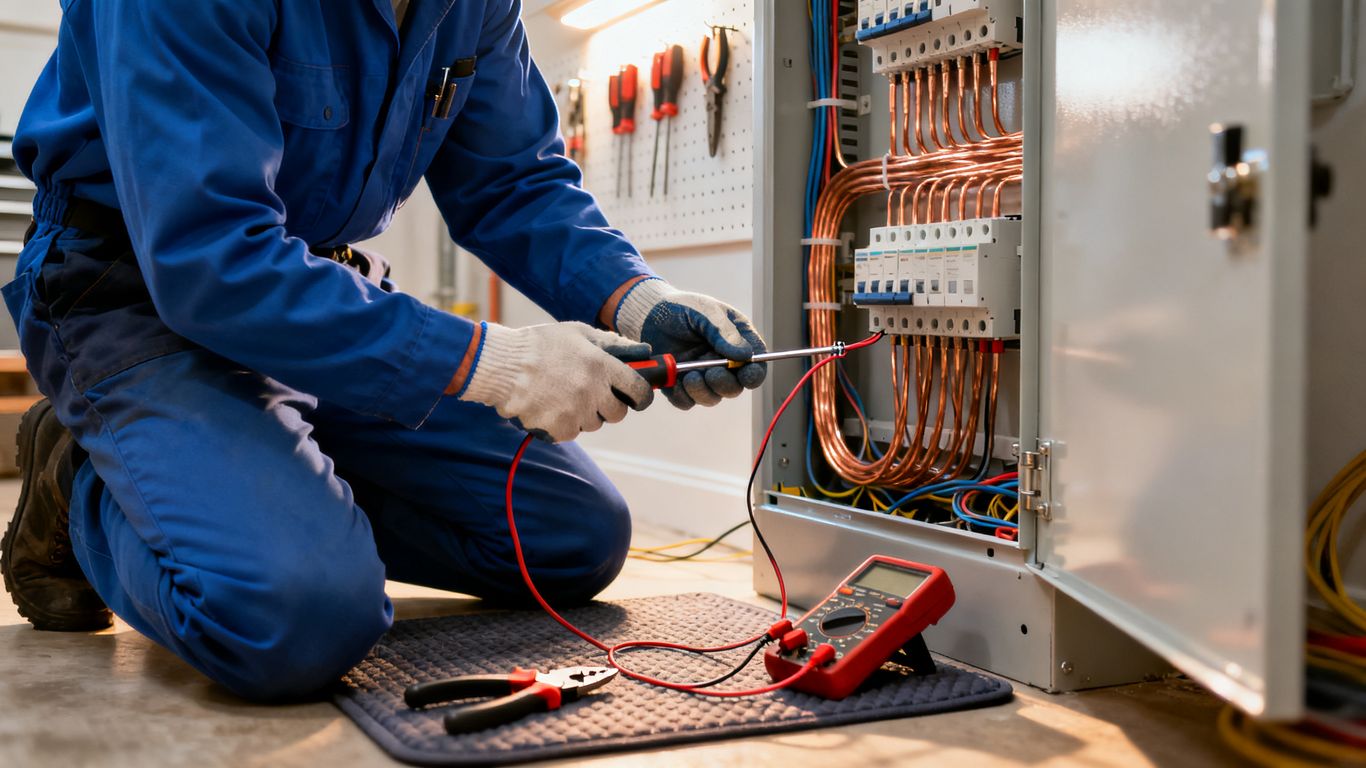 Tradesperson working on an electrical panel