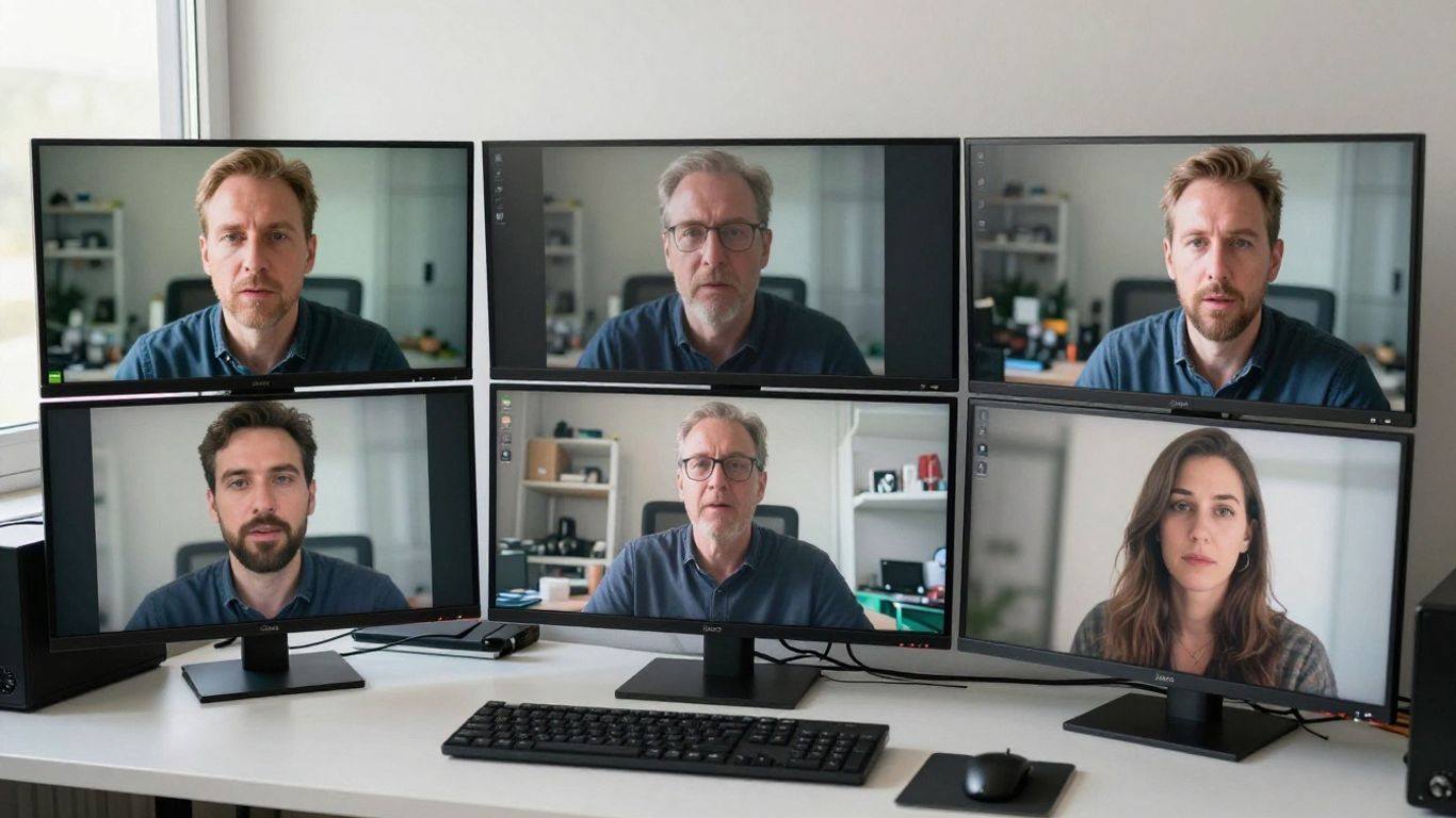 Reviewer comparing video frames on a monitor
