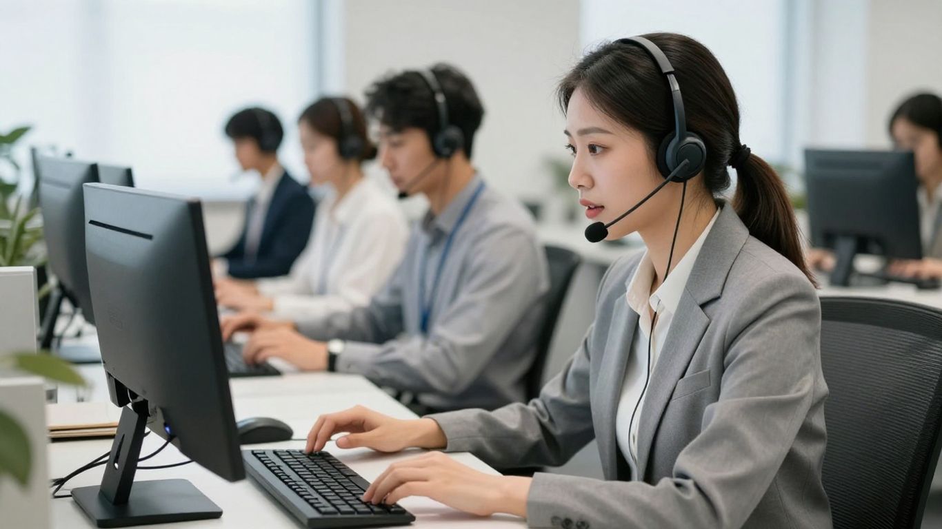 Call center agent speaking with a customer