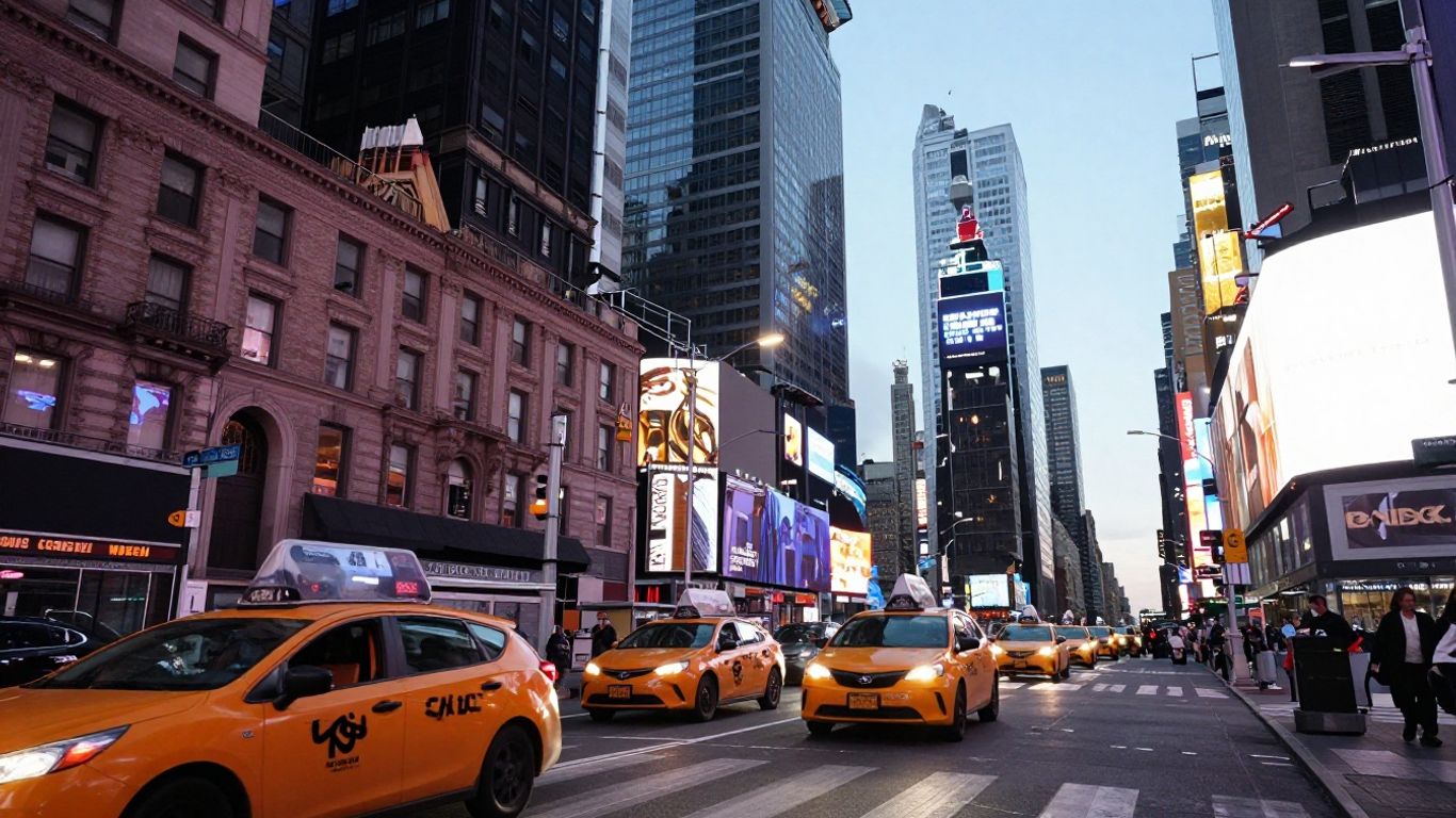 Vue emblématique de Manhattan à la tombée de la nuit