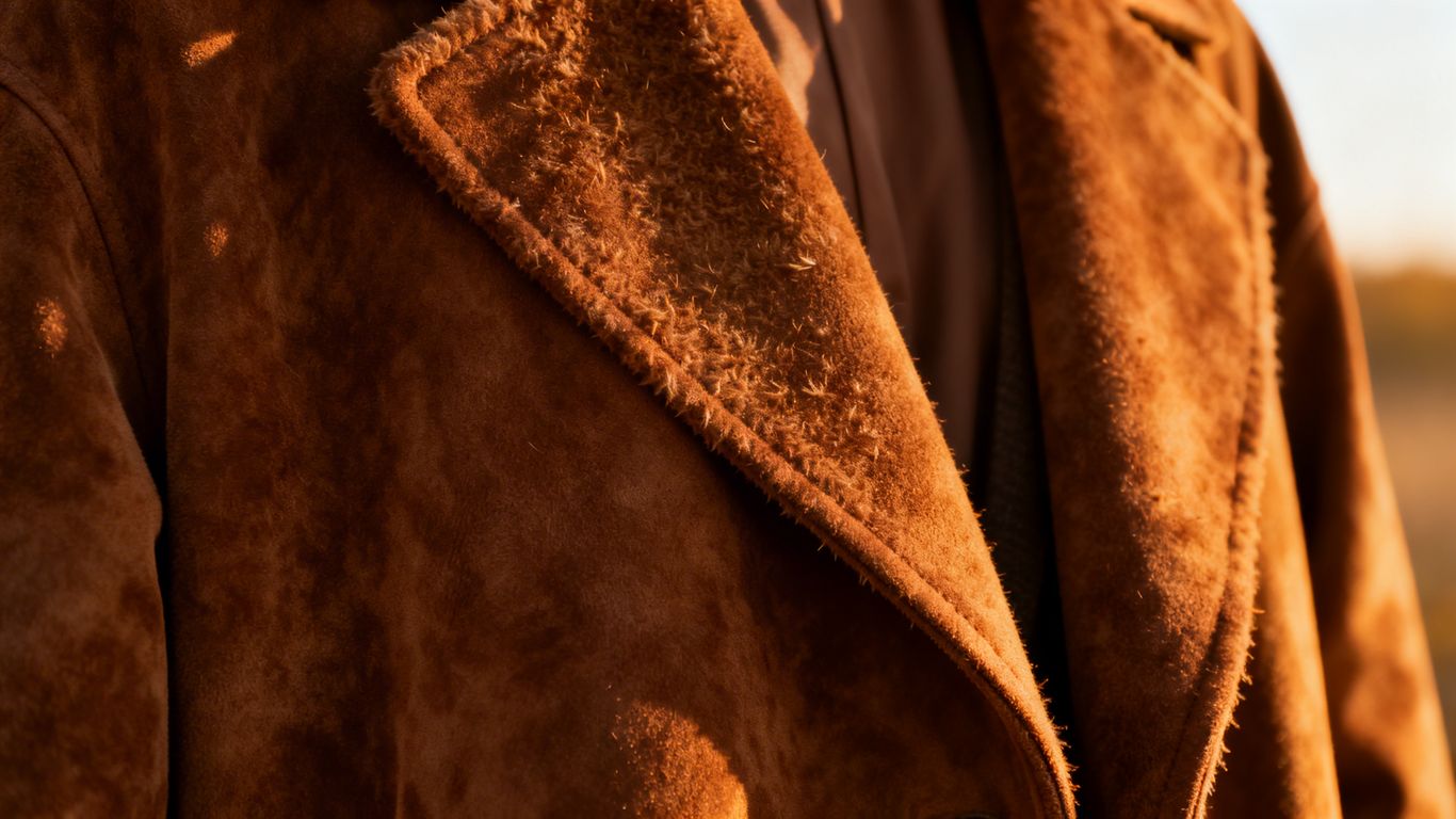 Brown suede coat texture and drape
