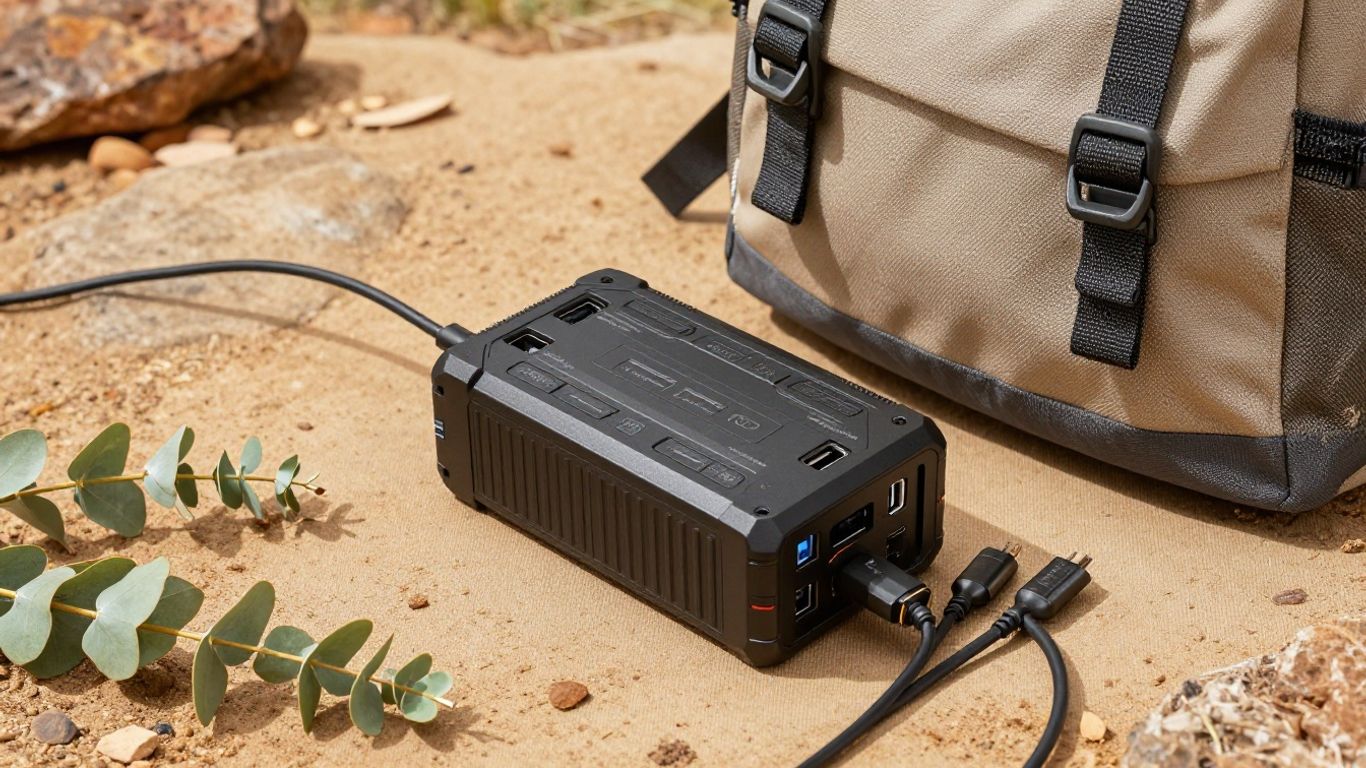 Portable battery pack with assorted cables