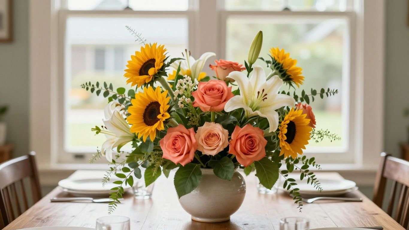 Colorful celebratory bouquet in natural light