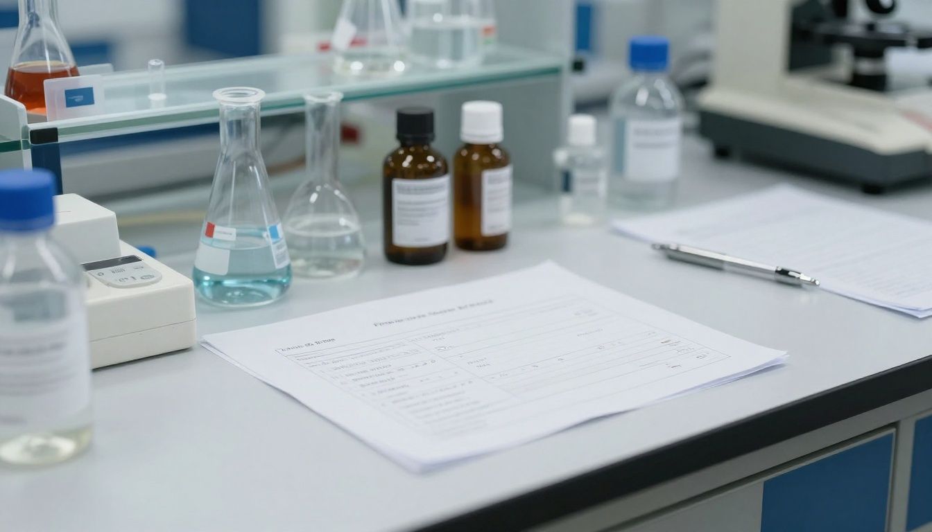 Laboratory equipment showing test results