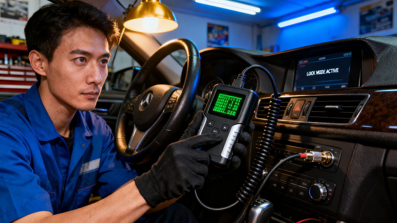 Tools used by expert locksmiths for electronic car key repair