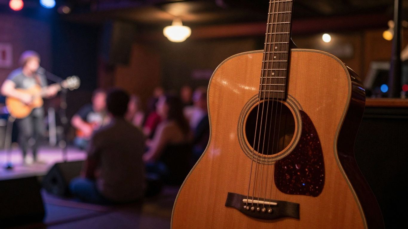 Nashville stage lights and guitar performance
