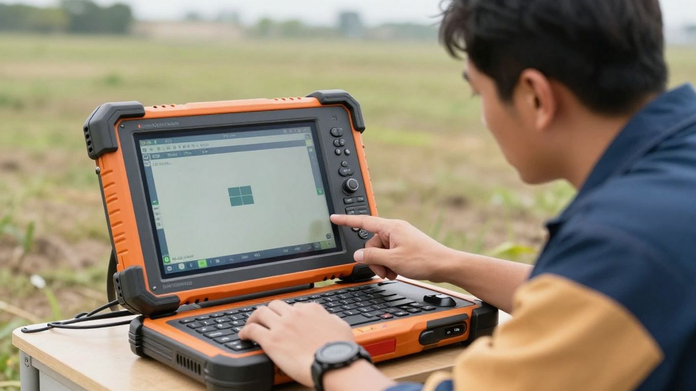 Operator using a ruggedized ground control screen