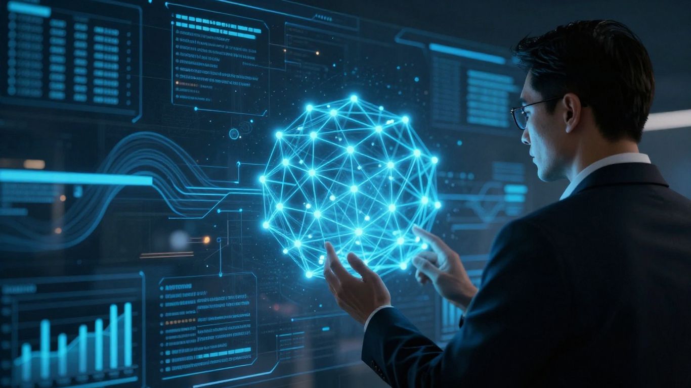 Cybersecurity audit visual with professional and digital network.