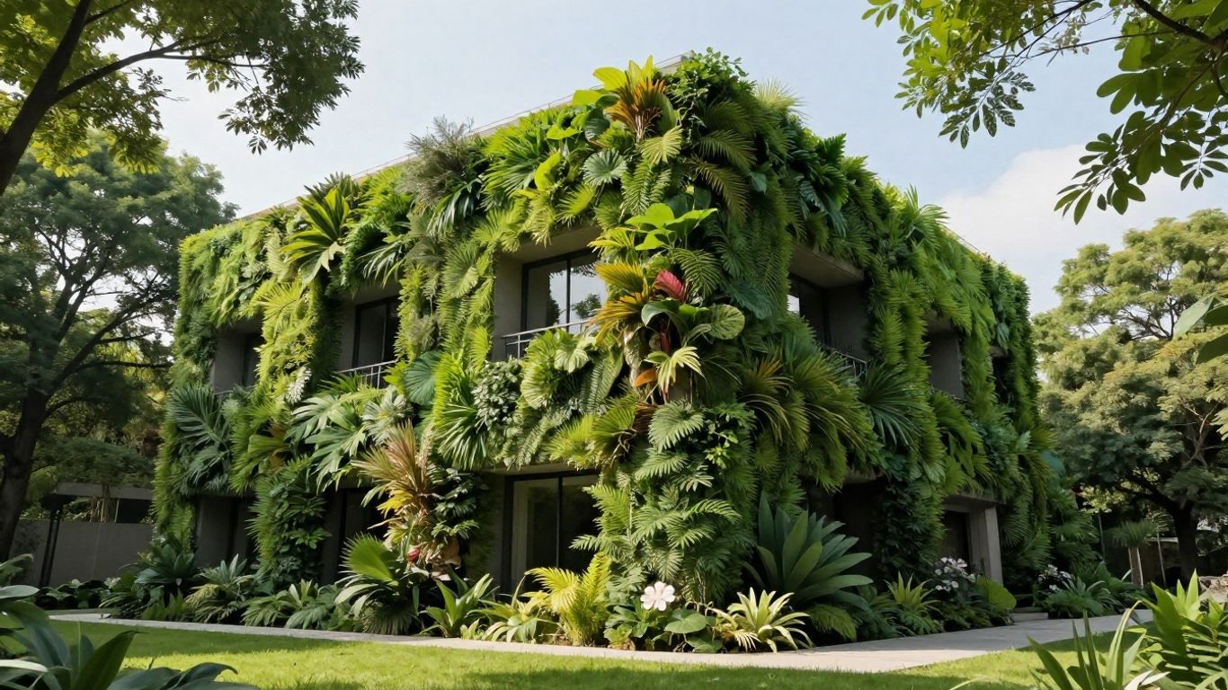 Green building structure with a stable, visible foundation.