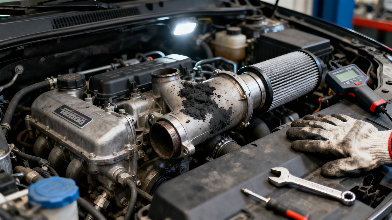 Verschmutzter Dieselmotor mit AGR und Partikelfilter