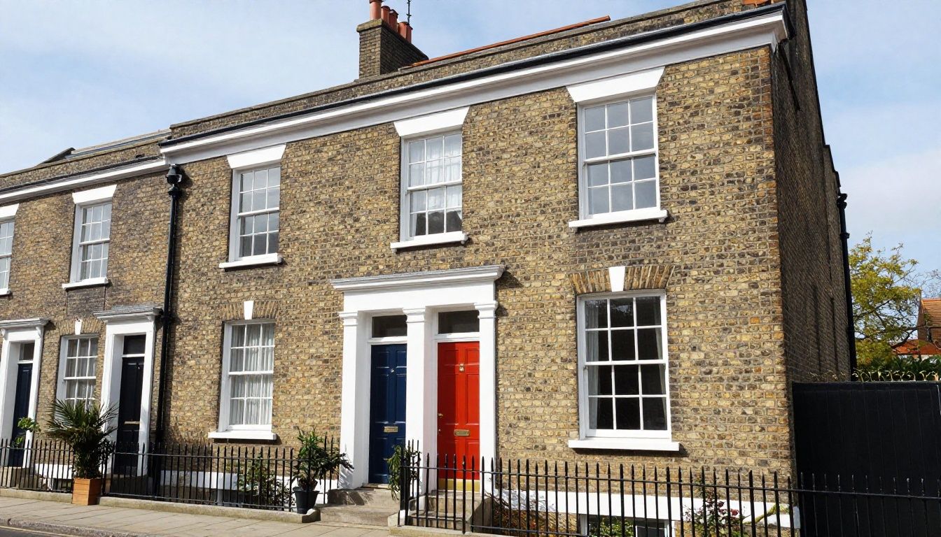 Exterior shot of a classic Victorian terrace house in Bristol, highlighting the brickwork that requires breathable lime plaster.